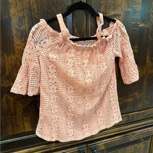 Absolutely Famous Blush Lace Off-Shoulder Blouse